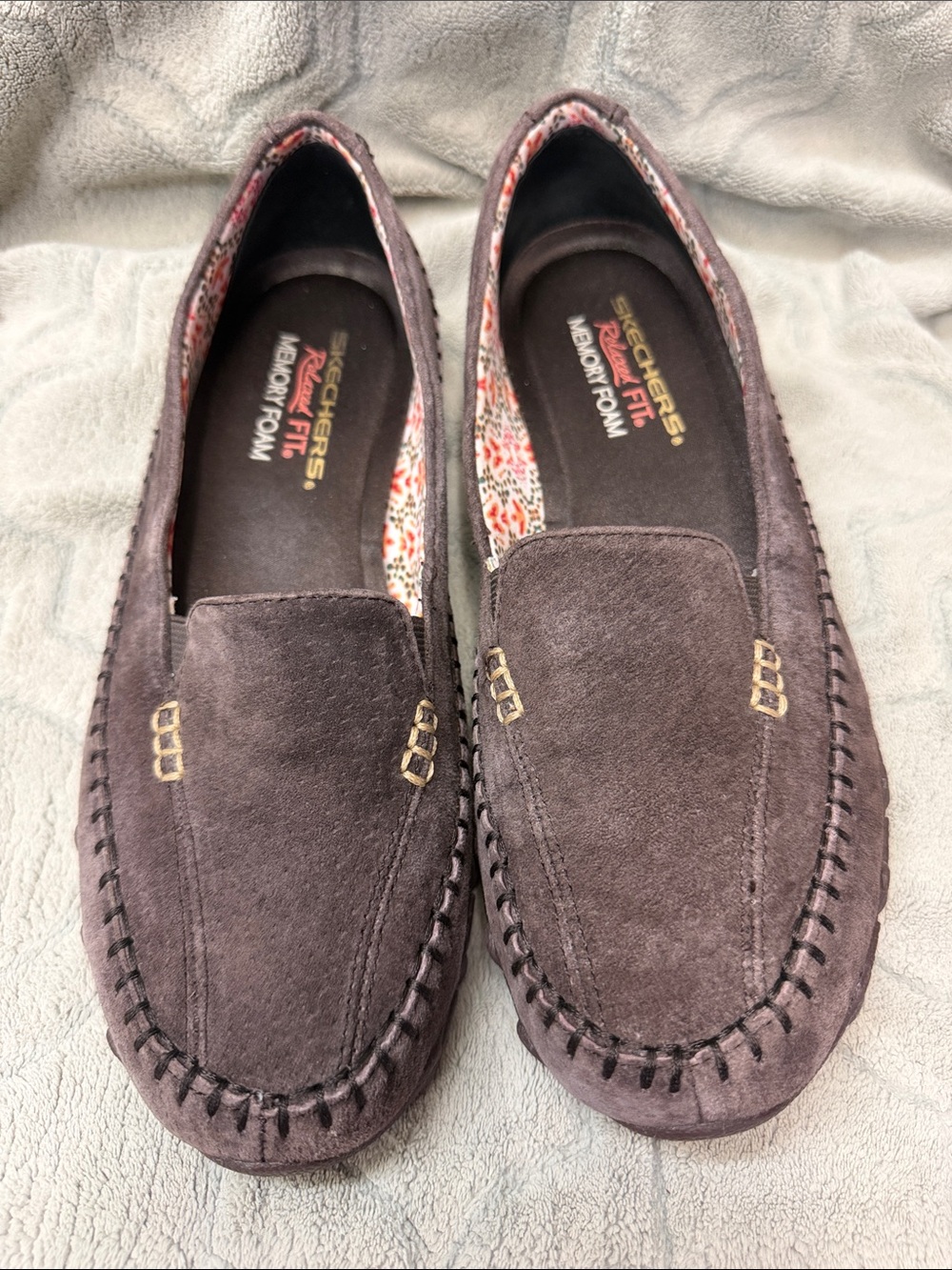Skechers Relaxed Fit Memory Foam Women's Dark Brown Suede Slip-On Flats